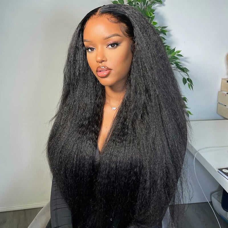 ISEE HAIR Lace Front Wigs Human Hair Kinky Straight Wear & Go Glueless Wigs Natural Hairline Pre Cut 7x5 HD Lace Closure Wig Beginner Friendly 180% Density (Natural Color, 18 Inch) - Image 3