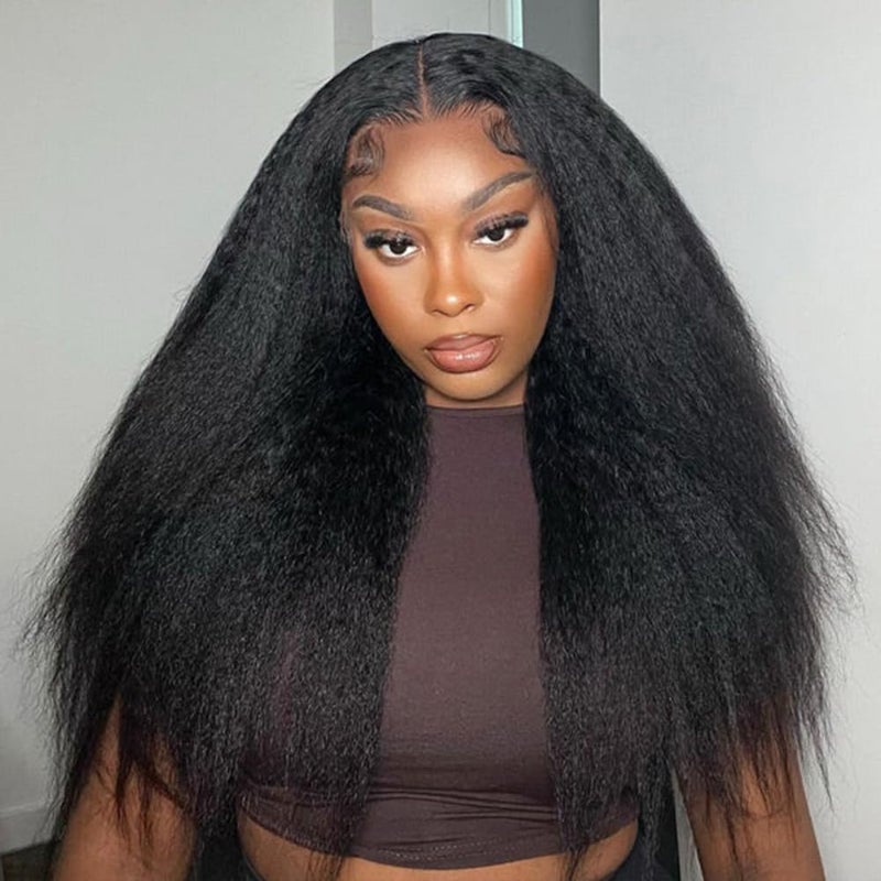 ISEE HAIR Lace Front Wigs Human Hair Kinky Straight Wear & Go Glueless Wigs Natural Hairline Pre Cut 7x5 HD Lace Closure Wig Beginner Friendly 180% Density (Natural Color, 18 Inch) - Image 2