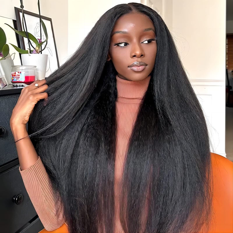 ISEE HAIR Lace Front Wigs Human Hair Kinky Straight Wear & Go Glueless Wigs Natural Hairline Pre Cut 7x5 HD Lace Closure Wig Beginner Friendly 180% Density (Natural Color, 18 Inch) - Image 1