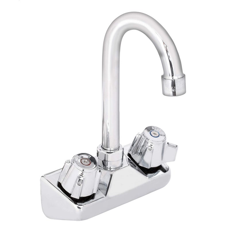 DuraSteel Commercial Hand Sink Faucet - 4 Inch Center Wall Mount Hand Wash Sink Faucet with 3-1/2"" Gooseneck Spout - CEC Certified Saving Water Faucet - Dual Knobs - Image 1