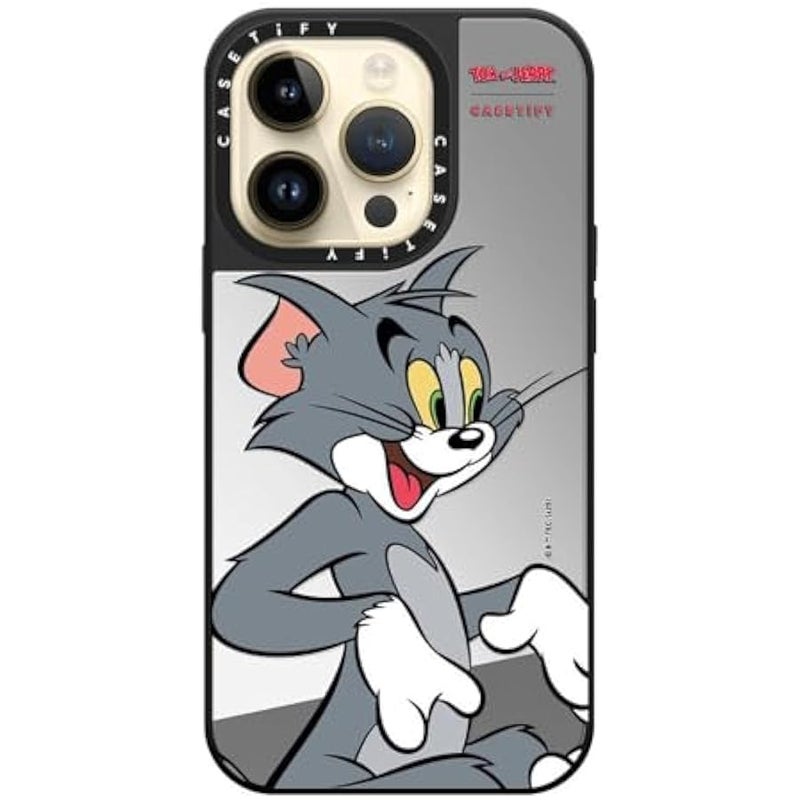 كاستيفي كاسيتي جراب عاكس لموبايل ايفون 14 برو 【توم وجيري كولاب/عاكس/ حماية من السقوط بطول 5 قدم/ متوافق مع ماج سيف】 - شخصية توم - فضي على اسود - Image 3