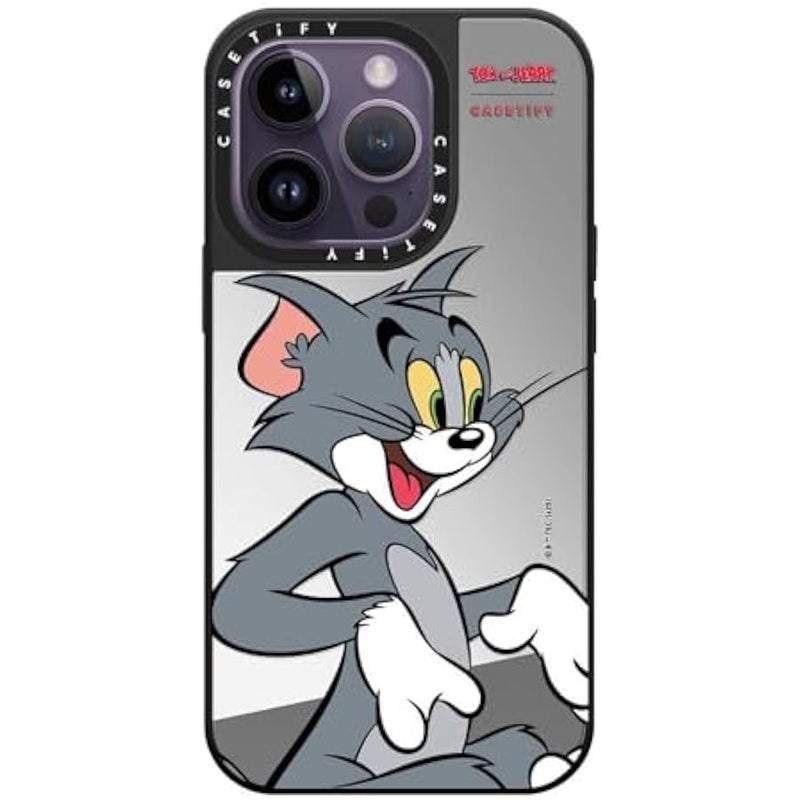 كاستيفي كاسيتي جراب عاكس لموبايل ايفون 14 برو 【توم وجيري كولاب/عاكس/ حماية من السقوط بطول 5 قدم/ متوافق مع ماج سيف】 - شخصية توم - فضي على اسود - Image 1