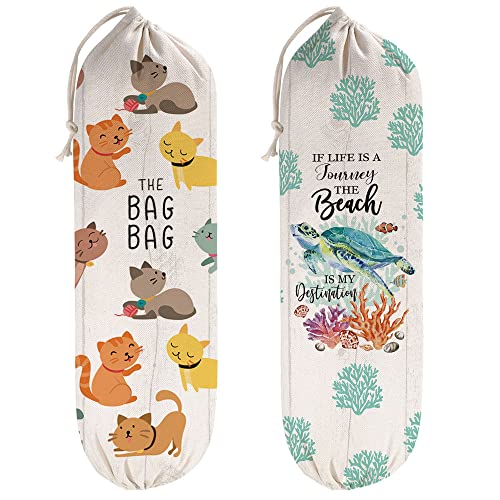2Pcs Cat Plastic Bag Holder for Kitchen Essentials Reusable Hanging Grocery Bag Organizer Washable Large Grocery Trash Bags Storage Dispenser