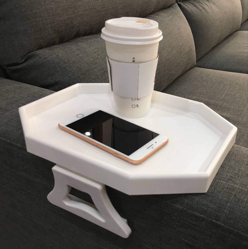 NHD Pekokavo Sofa Armrest Clip Tray Table Couch Drink Snack Remote Control Holder White