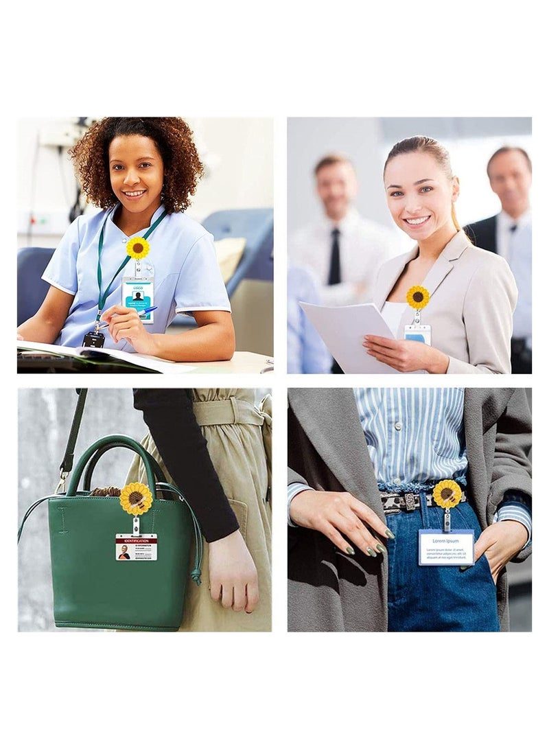 Cartoon Retractable Badge Reel Holder for Nurses & Office Workers, 24" Cord Extension with Alligator Clip, 2pcs Sunflower Design - Image 2