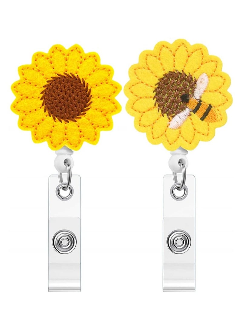 Cartoon Retractable Badge Reel Holder for Nurses & Office Workers, 24" Cord Extension with Alligator Clip, 2pcs Sunflower Design - Image 1