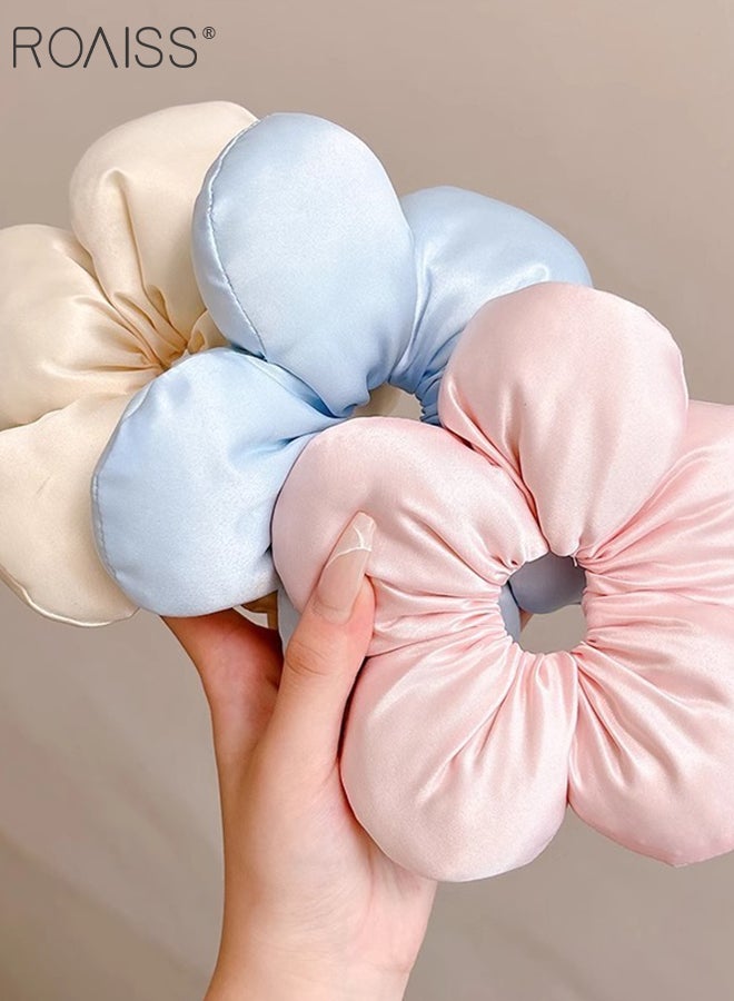 roaiss 3 Pieces Elegant Floral Elastic Hairbands, Non-slip Ponytail Clips, Solid Color Simple Fashion Flower Hair Tie, Fashion Hair Accessories for Women Daily Wear - Image 3