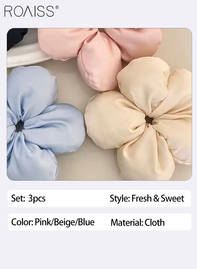 roaiss 3 Pieces Elegant Floral Elastic Hairbands, Non-slip Ponytail Clips, Solid Color Simple Fashion Flower Hair Tie, Fashion Hair Accessories for Women Daily Wear - Image 2