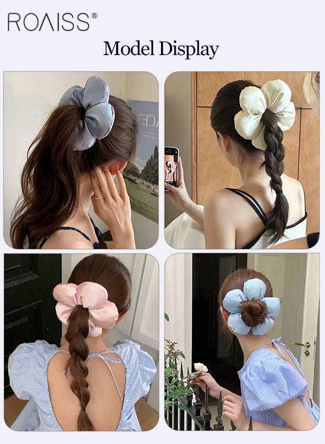 roaiss 3 Pieces Elegant Floral Elastic Hairbands, Non-slip Ponytail Clips, Solid Color Simple Fashion Flower Hair Tie, Fashion Hair Accessories for Women Daily Wear - Image 4
