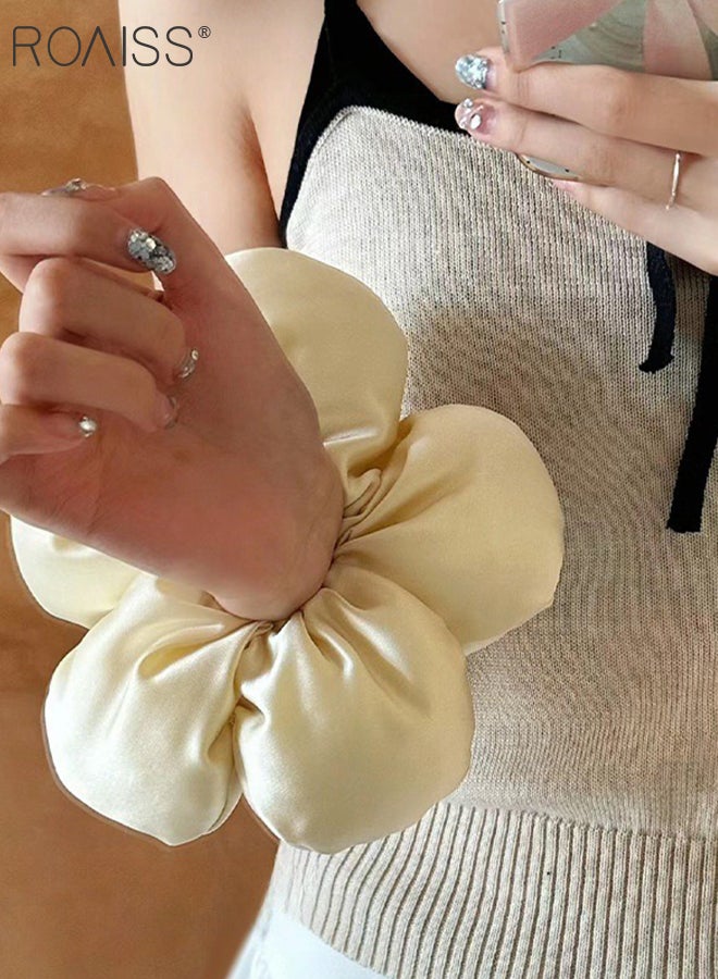 roaiss 3 Pieces Elegant Floral Elastic Hairbands, Non-slip Ponytail Clips, Solid Color Simple Fashion Flower Hair Tie, Fashion Hair Accessories for Women Daily Wear - Image 5