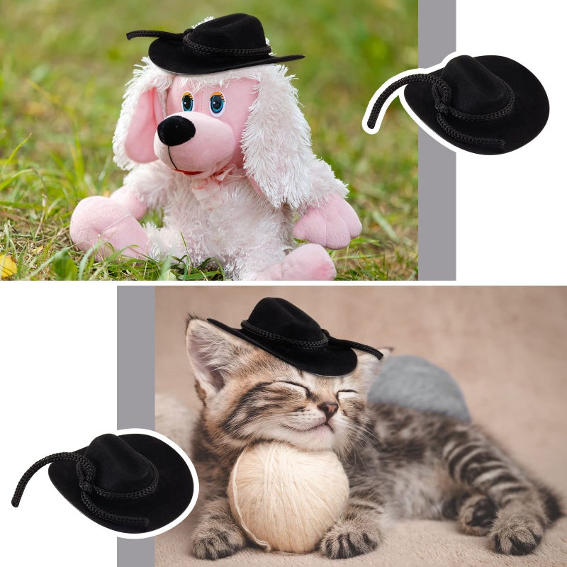 Hercicy 36 Pcs Mini Cowboy Hats for Crafts Wedding Favors Decoration Flocking Miniature Felt Cowgirl Western Party Hat Dollhouse Decor for Dollhouse Craft (Black) - Image 3