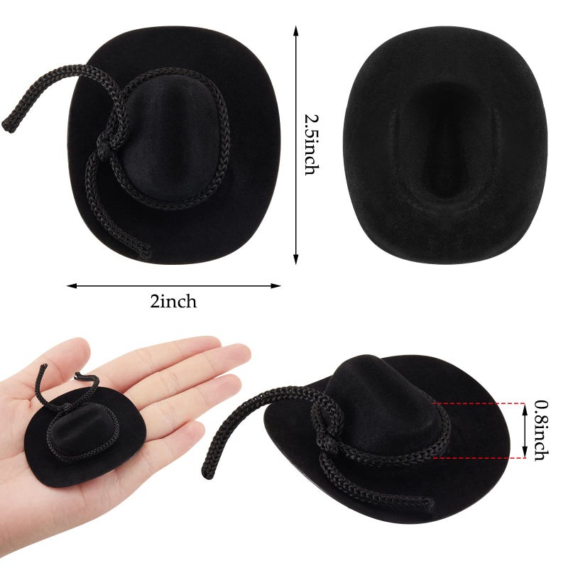 Hercicy 36 Pcs Mini Cowboy Hats for Crafts Wedding Favors Decoration Flocking Miniature Felt Cowgirl Western Party Hat Dollhouse Decor for Dollhouse Craft (Black) - Image 2
