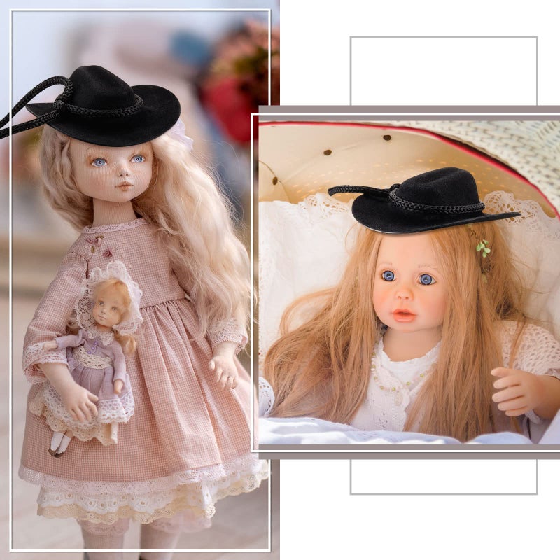 Hercicy 36 Pcs Mini Cowboy Hats for Crafts Wedding Favors Decoration Flocking Miniature Felt Cowgirl Western Party Hat Dollhouse Decor for Dollhouse Craft (Black) - Image 4