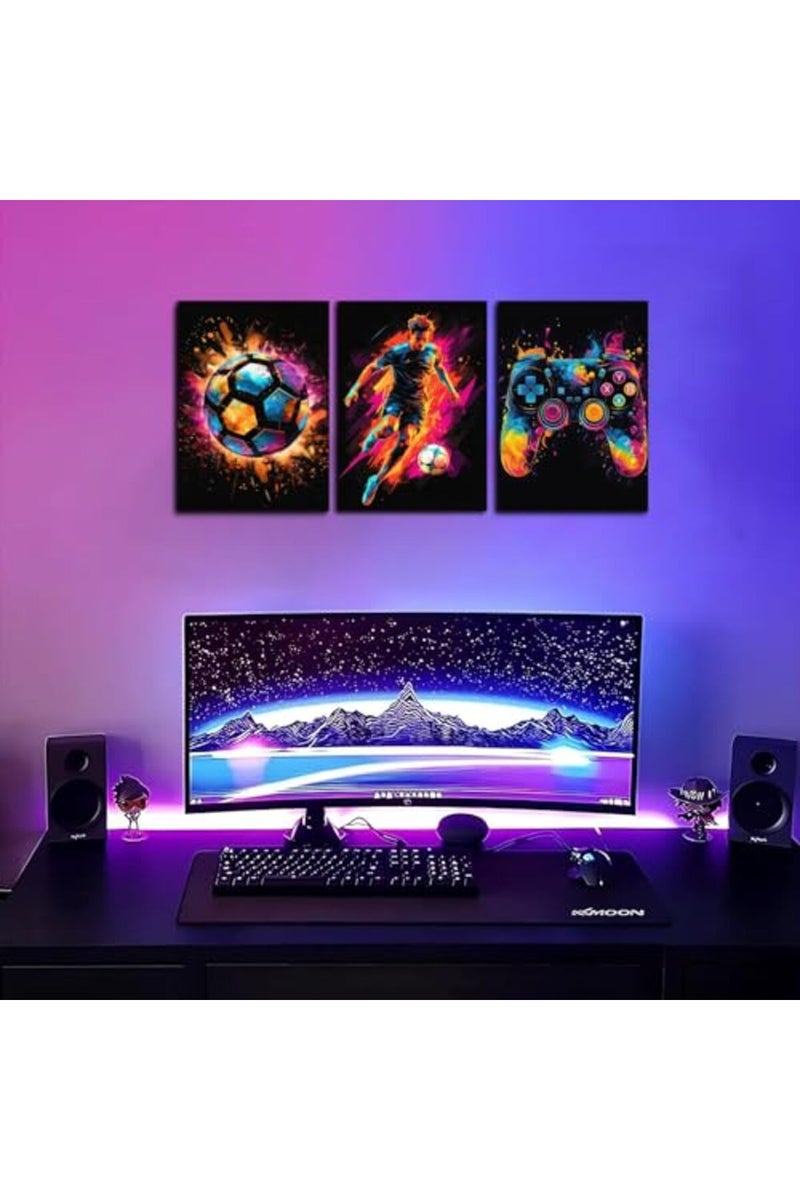 BGFCE Framed Canvas Wall Art Decor, Paintings Art Game Controller Color Splash Ink Canvas Painting, Posters for Room Aesthetic, Soccer Canvas Wall Art for Boys Room Decor 12×16 - Set of 3 - Image 2