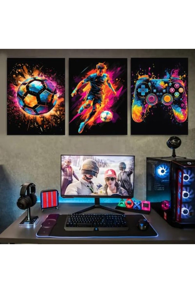 BGFCE Framed Canvas Wall Art Decor, Paintings Art Game Controller Color Splash Ink Canvas Painting, Posters for Room Aesthetic, Soccer Canvas Wall Art for Boys Room Decor 12×16 - Set of 3 - Image 5