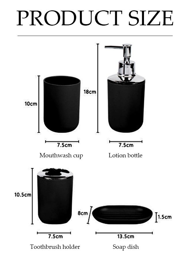 DUNISO 4 pieces of Bathroom accessories set, toiletries gift set, plastic and ABS bathroom storage set, with lotion bottle, toothbrush holder, mouthwash cup, soap tray (black)  - Image 2