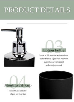 DUNISO 4 pieces of Bathroom accessories set, toiletries gift set, plastic and ABS bathroom storage set, with lotion bottle, toothbrush holder, mouthwash cup, soap tray (black)  - Image 4