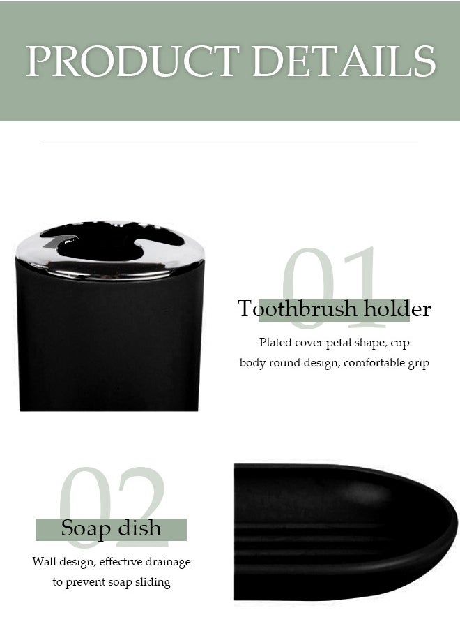 DUNISO 4 pieces of Bathroom accessories set, toiletries gift set, plastic and ABS bathroom storage set, with lotion bottle, toothbrush holder, mouthwash cup, soap tray (black)  - Image 3