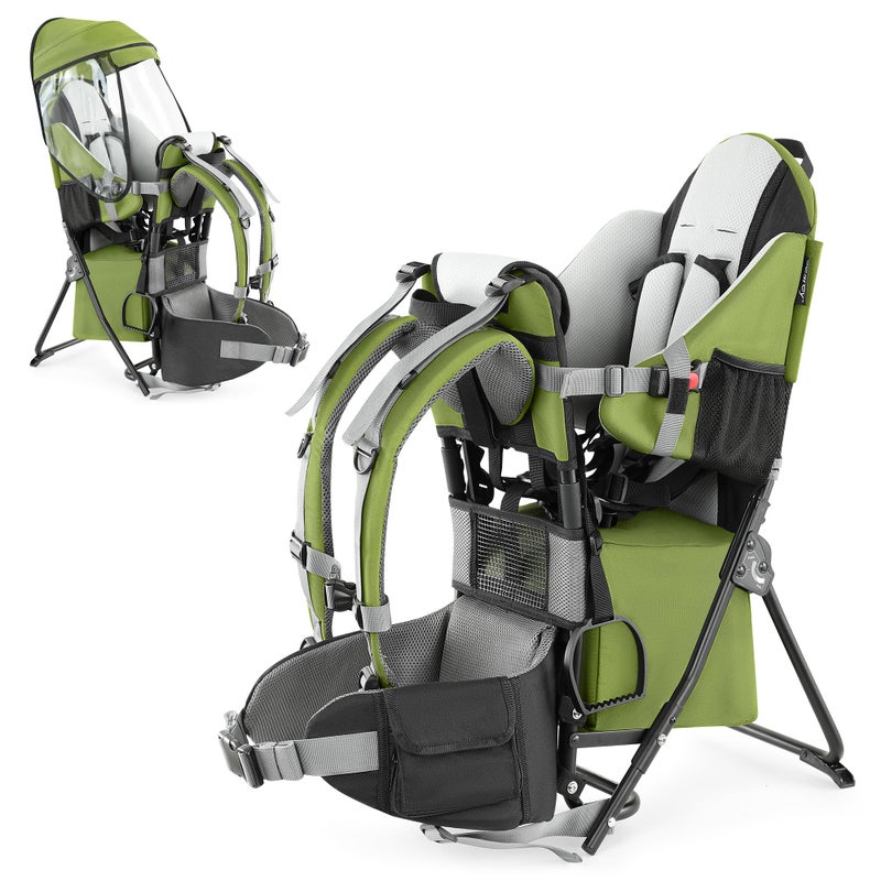 besrey  besrey Baby Backpack Carrier Toddler Hiking Backpack with Safety 3Height Seat Adjustable StrapsWaist Belt Foldable Frame Lightweight Large Capacity Child Carrier for Hiking Army Green
