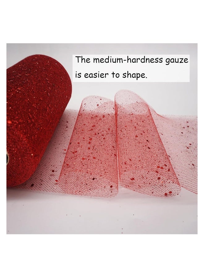 Glitter Tulle Fabric Rolls 6 Inch 25 Yards Sequin Sparkling Ribbon for Wedding, Tutu Skirt, Gift Wrapping, Party Decoration Red - Image 2