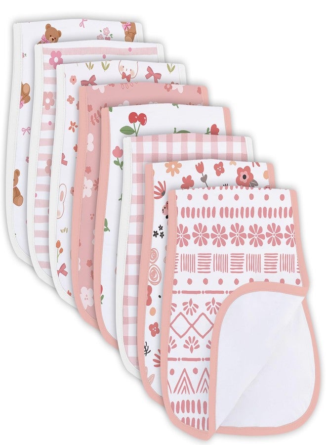 HEIFAM 8 Pack Burp Cloths Organic Cotton, Pink Floral Baby Burp Cloths Girl, Absorbent Baby Burping Cloth, Soft Burping Cloth Set for Feeding, New Mom Gifts for Newborns Essentials Gift Set, 19”x9” - Image 1