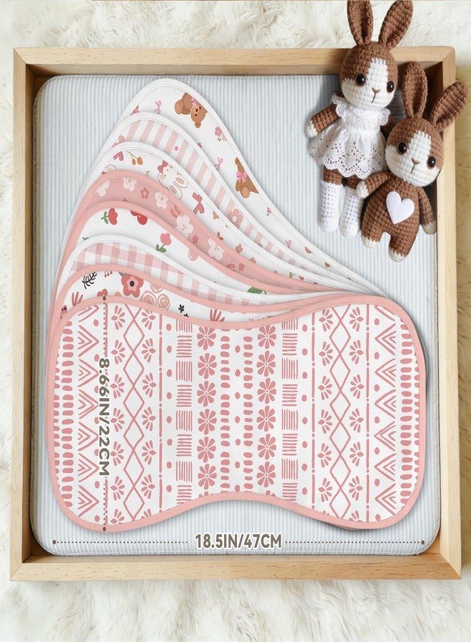 HEIFAM 8 Pack Burp Cloths Organic Cotton, Pink Floral Baby Burp Cloths Girl, Absorbent Baby Burping Cloth, Soft Burping Cloth Set for Feeding, New Mom Gifts for Newborns Essentials Gift Set, 19”x9” - Image 4