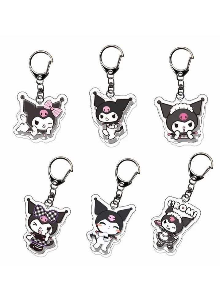 Sanrio 6pcs/set Cute Cartoon Kuromi Keychain Holder Key Chain Car Keyring Mobile Phone Bag Hanging Jewelry Kids Gifts Cinnamoroll Melody Pendant - Image 1