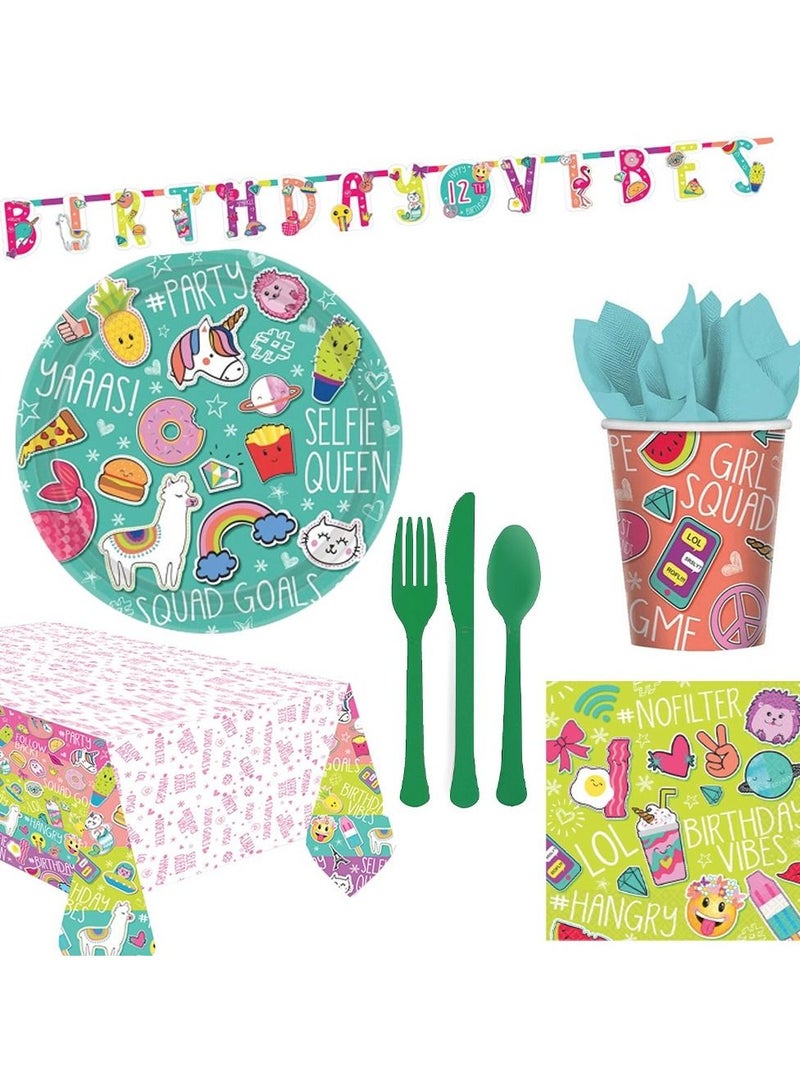 Amscan Selfie Premium Tableware Supplies, Includes Plates, Cups, Napkins, Tablecover, Cutlery and Banner for 8 Guests - Image 1