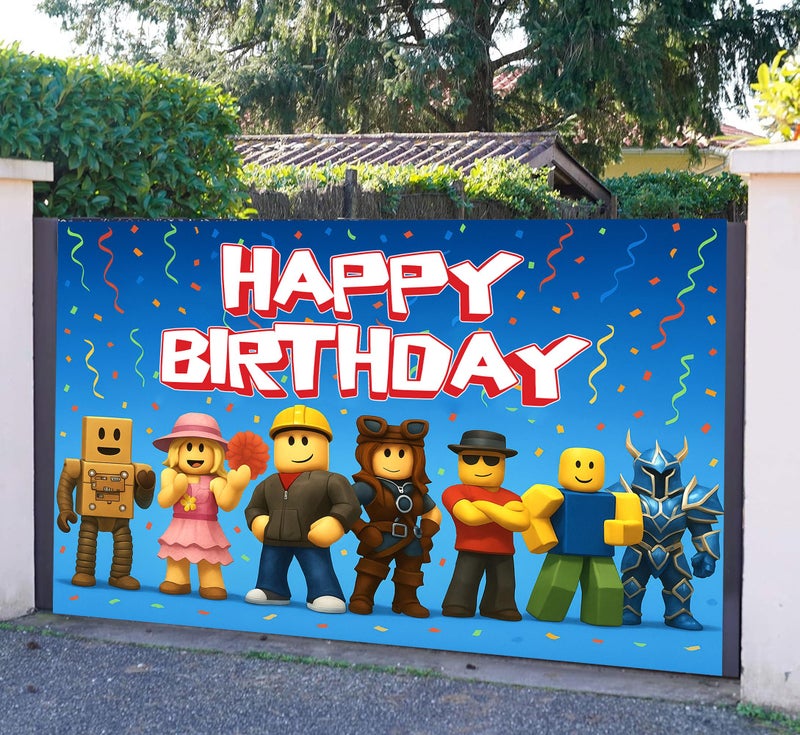 IndoTribe Video Game Birthday Decorations Happy Birthday Banner for Boys 6x4ft Pixel Backdrop Villager Gaming Birthday Party Decorations Video Game Backdrop for Kids Miner Boys Birthday Party Decorations - Image 2