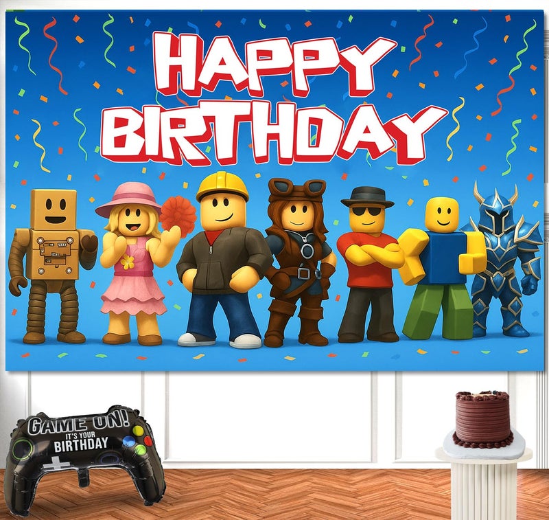 IndoTribe Video Game Birthday Decorations Happy Birthday Banner for Boys 6x4ft Pixel Backdrop Villager Gaming Birthday Party Decorations Video Game Backdrop for Kids Miner Boys Birthday Party Decorations - Image 4