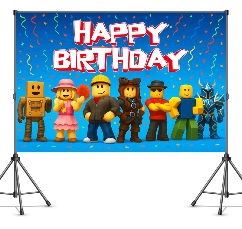 IndoTribe Video Game Birthday Decorations Happy Birthday Banner for Boys 6x4ft Pixel Backdrop Villager Gaming Birthday Party Decorations Video Game Backdrop for Kids Miner Boys Birthday Party Decorations - Image 3