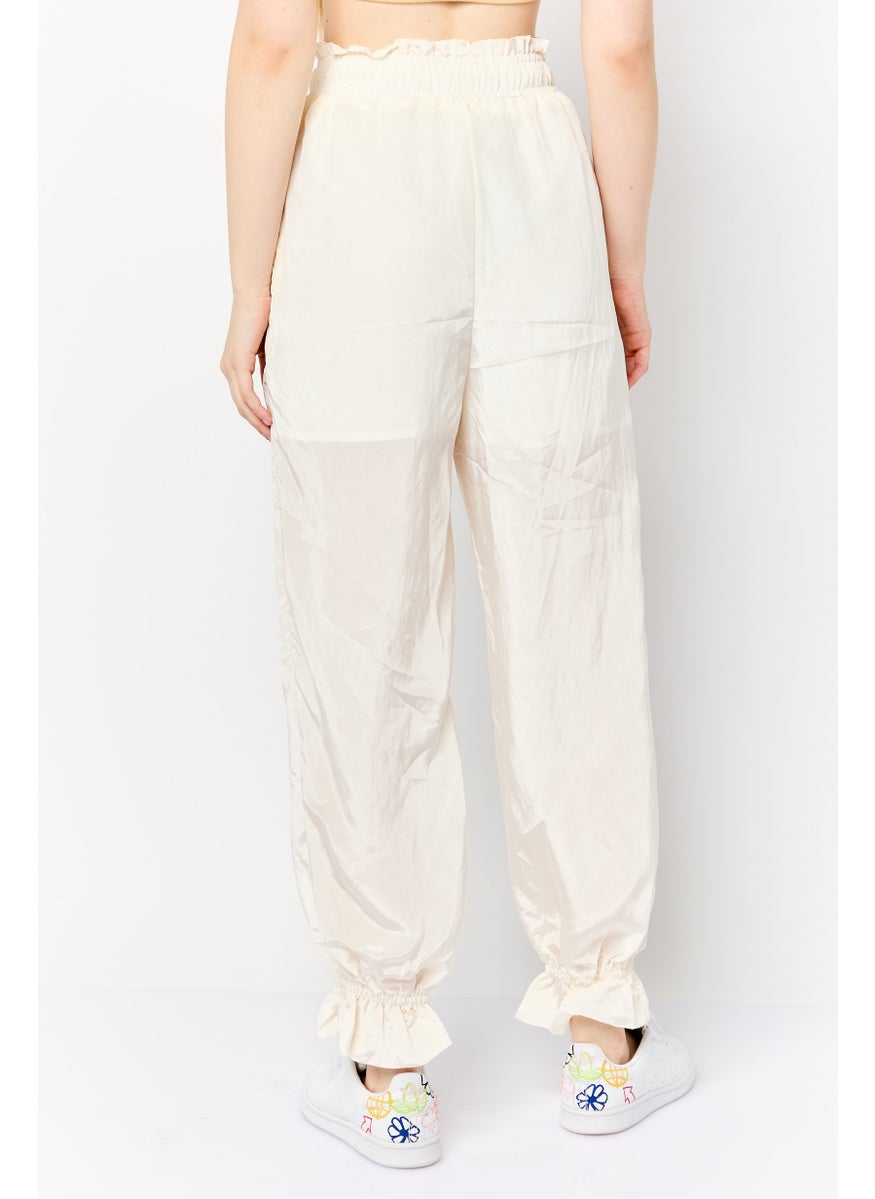 GHOSPELL Women Regular Fit Plain Drawstring Pants, Ivory  - Image 3