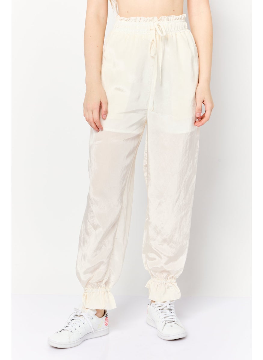 GHOSPELL Women Regular Fit Plain Drawstring Pants, Ivory  - Image 1