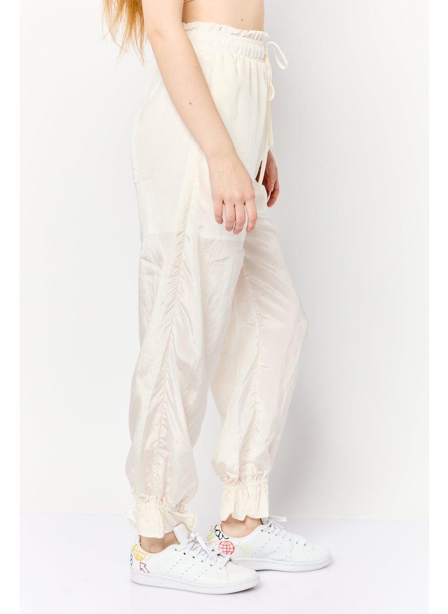GHOSPELL Women Regular Fit Plain Drawstring Pants, Ivory  - Image 4