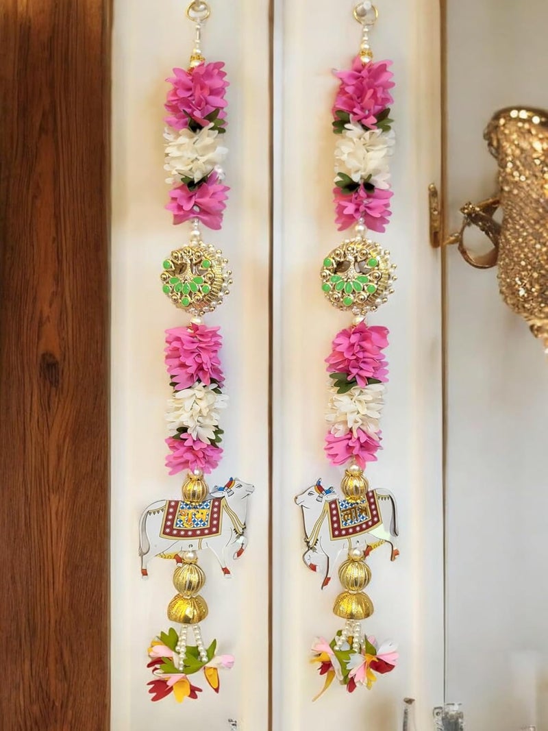 Kavya fashion Kavya Fashion Artificial MDF Cow Pichwai with Lotus Cutouts and Pom Poms Backdrop Hangings for Home Decorations,Home Décor, Diwali Décor, Wedding and All Festival Décor, 1 Pair, 26 Inch  - Image 1