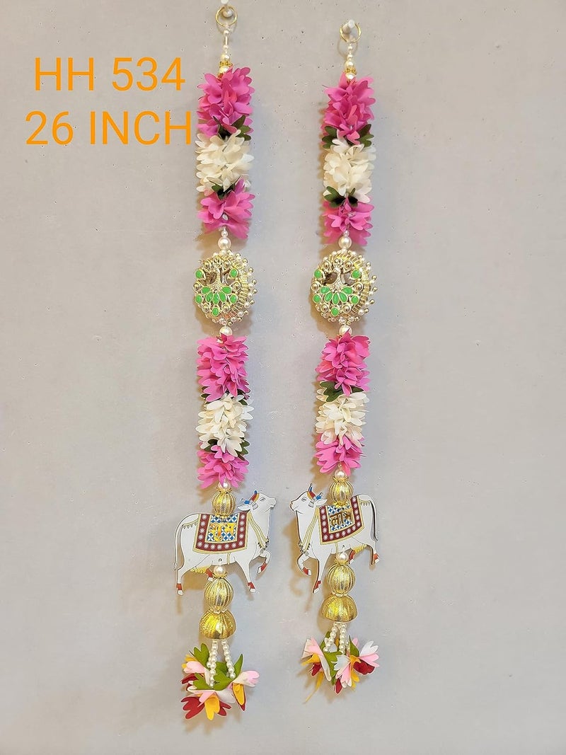 Kavya fashion Kavya Fashion Artificial MDF Cow Pichwai with Lotus Cutouts and Pom Poms Backdrop Hangings for Home Decorations,Home Décor, Diwali Décor, Wedding and All Festival Décor, 1 Pair, 26 Inch  - Image 2