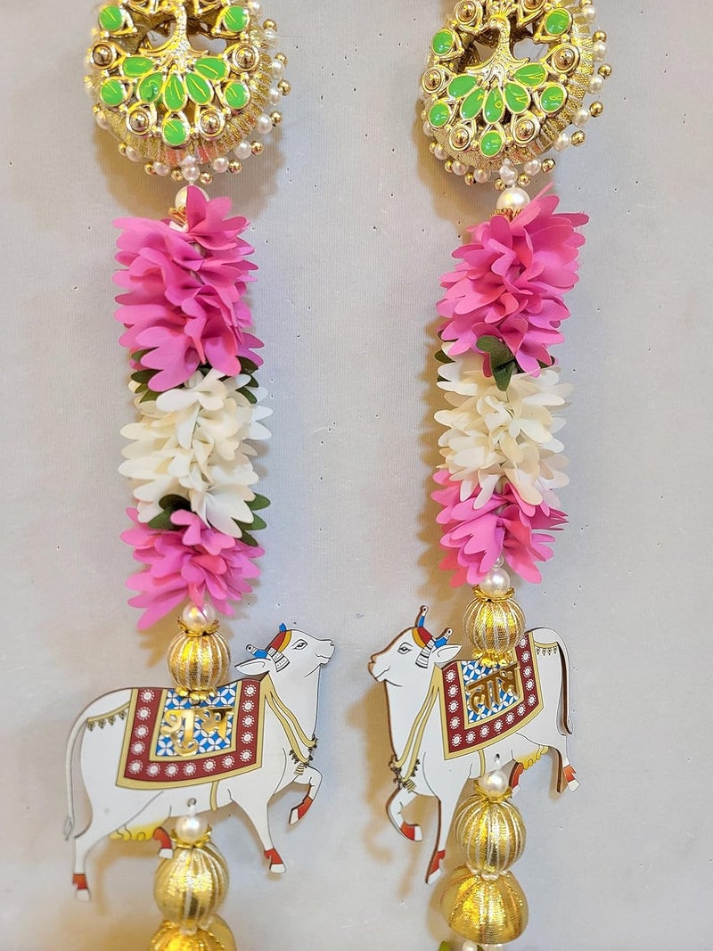 Kavya fashion Kavya Fashion Artificial MDF Cow Pichwai with Lotus Cutouts and Pom Poms Backdrop Hangings for Home Decorations,Home Décor, Diwali Décor, Wedding and All Festival Décor, 1 Pair, 26 Inch  - Image 4