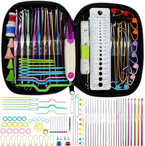 Elinka Crochet Hooks Set,Crochet Needles for Yarn,102 Pcs Crochet Accessories with Storage Case,Ergonomic Knitting Blunt Needles Stitch Marker DIY Hand Craft Art Tools Knitting Needles for Beginners - Image 1