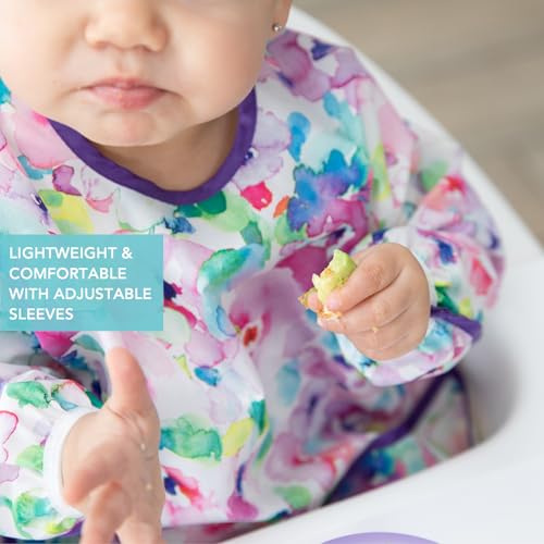 Bumkins Sleeved Bib for Girl or Boy, Baby and Toddler for 6-24 Mos, Essential Must Have for Eating, Feeding, Baby Led Weaning, Long Sleeve Mess Saving Food Catcher, Soft Fabric, Watercolors Floral - Image 4