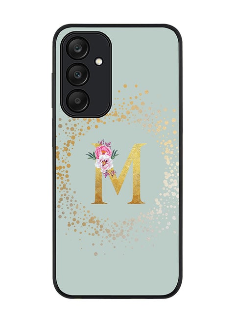 Rugged Black edge case for Samsung Galaxy A25 Case Cover- Custom Monogram Initial Letter Floral Pattern Alphabet-M  (Light Grey )