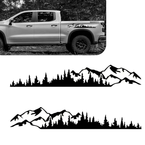 Qurbuns 2 PCS Car Mountain Tree Forest Stickers 3937 x 669 Waterproof Mountains Graphic Decals for Body Door Side SelfAdhesive Vinyl Decals Universal Decoration Accessories for Cars Black - Image 1
