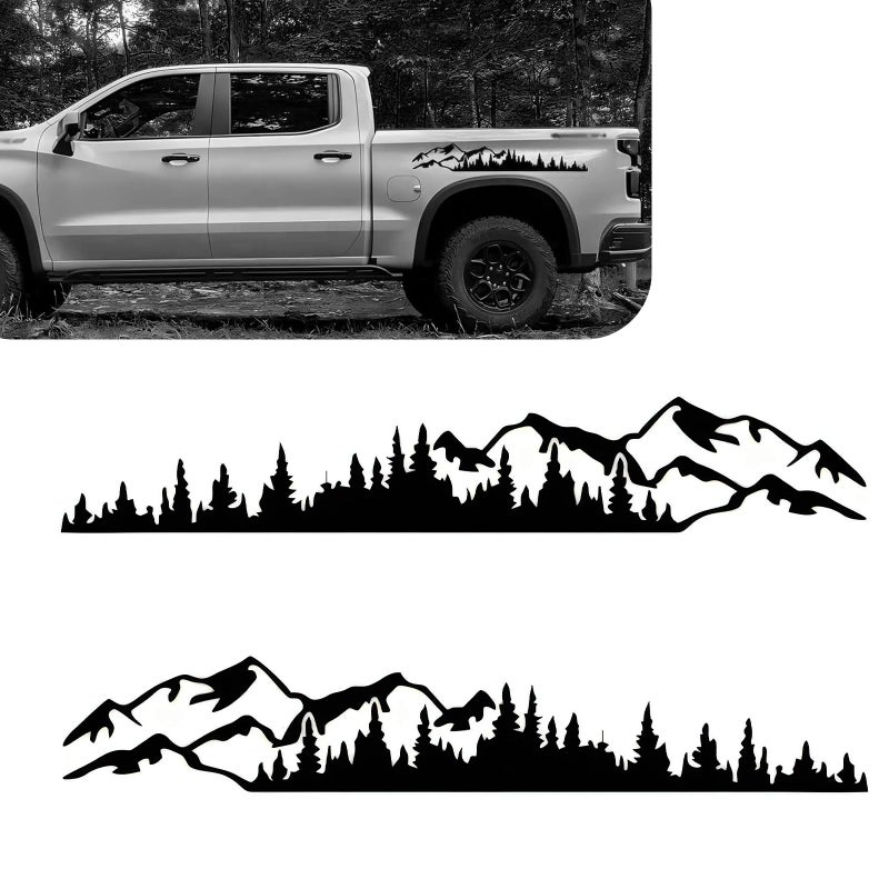 Qurbuns 2 PCS Car Mountain Tree Forest Stickers 3937 x 669 Waterproof Mountains Graphic Decals for Body Door Side SelfAdhesive Vinyl Decals Universal Decoration Accessories for Cars Black - Image 3