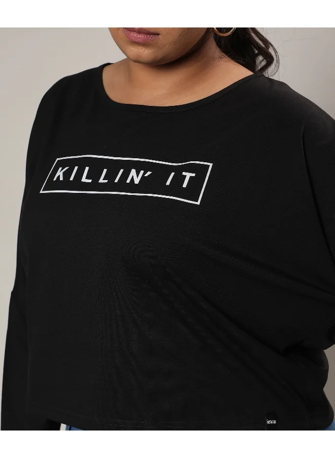 انستافاب بلس بلوزة Killin' It باللون الأسود منتصف الليل للسيدات