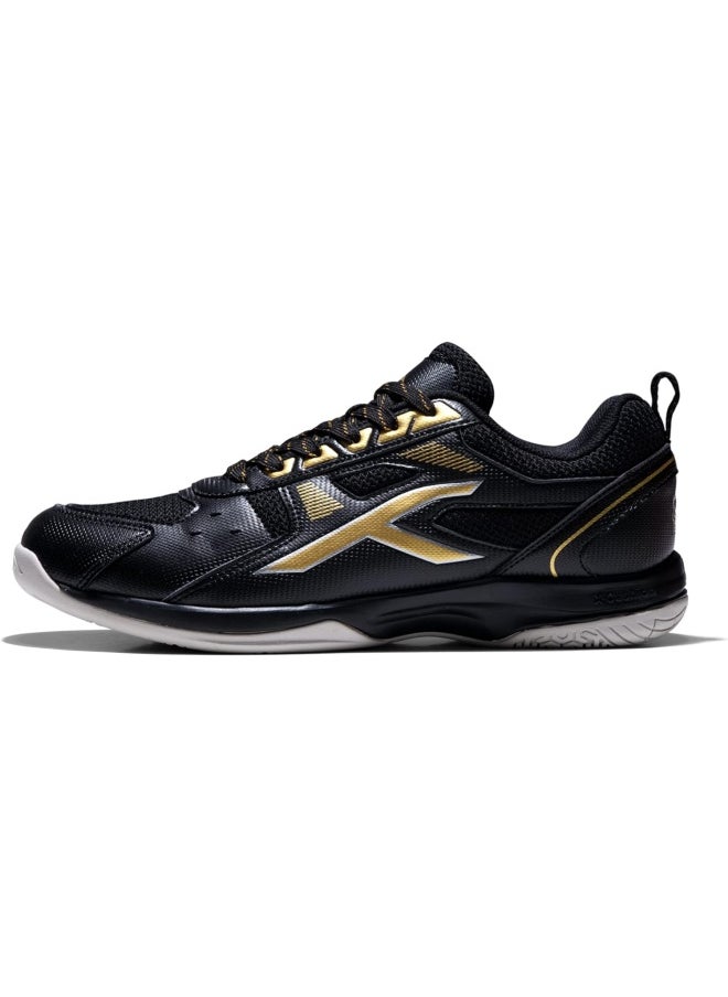 HUNDRED - Raze Badminton Shoes (Non Marking) | Lightweight & Durable | X-Cushion, Active Grip Sole, Toe Assist (Black::Gold, 10Uk) - Image 1