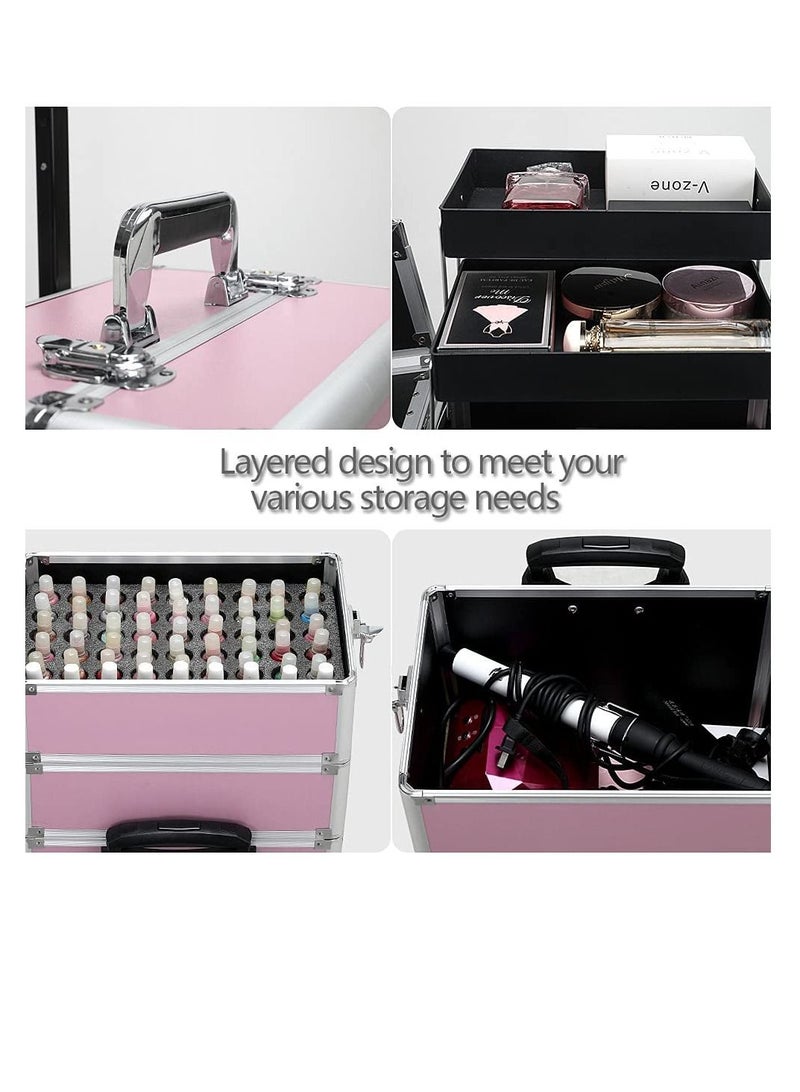 3-layer professional cosmetics box,portable rolling cosmetics trolley box,travel jewelry cosmetics storage box,with 4 wheels  - Image 3