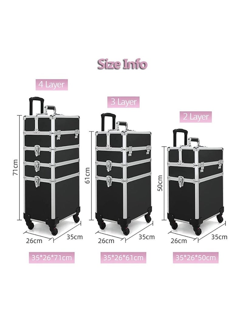 3-layer professional cosmetics box,portable rolling cosmetics trolley box,travel jewelry cosmetics storage box,with 4 wheels  - Image 2