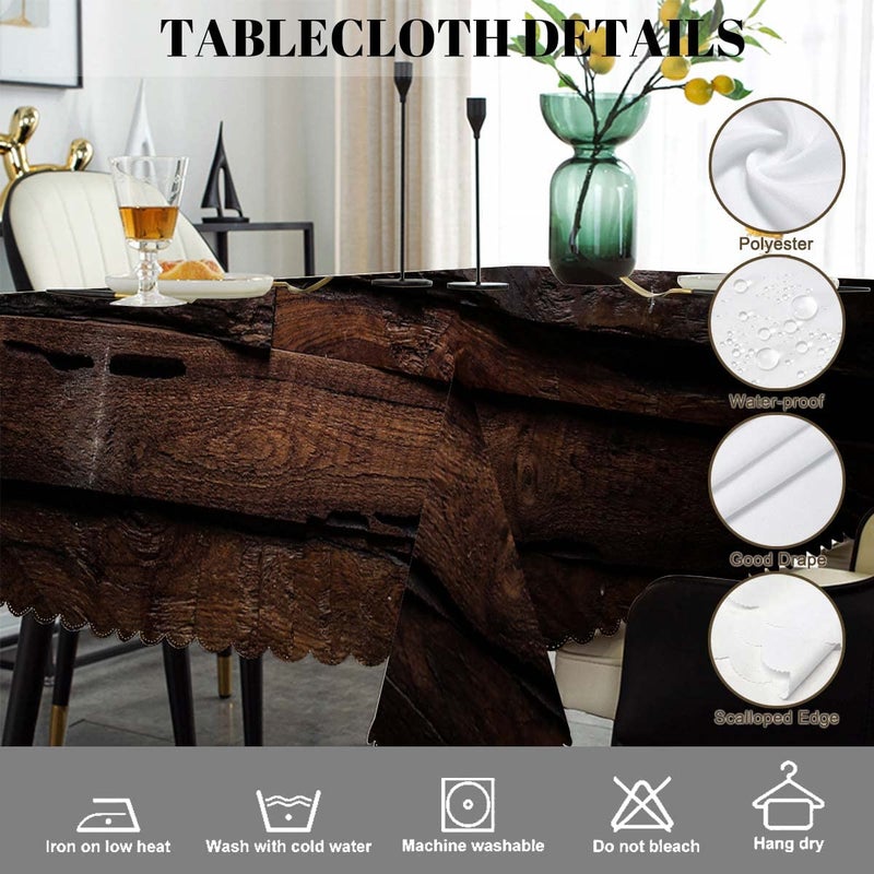 Swono Dark Wood Tablecloth - Vintage Natural Wooden Board Rectangle Table Cloth Picnic Tablecloth Washable Plaid Table Cover for Kitchen Holiday Dinner, 52x70 Inch - Image 4