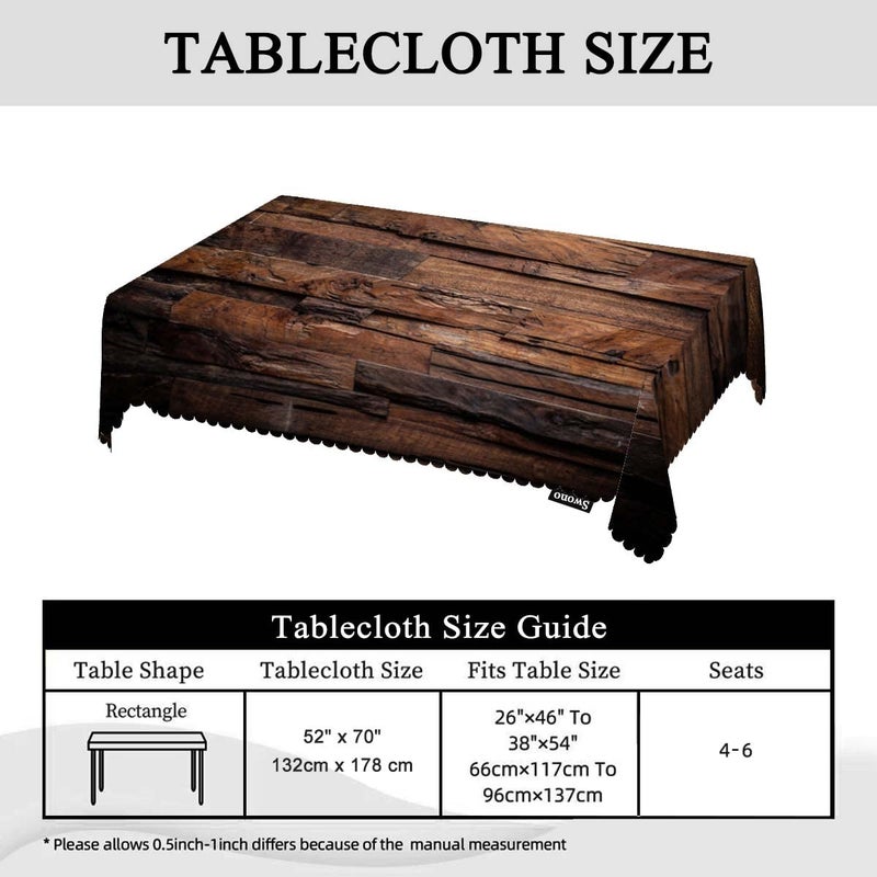 Swono Dark Wood Tablecloth - Vintage Natural Wooden Board Rectangle Table Cloth Picnic Tablecloth Washable Plaid Table Cover for Kitchen Holiday Dinner, 52x70 Inch - Image 5