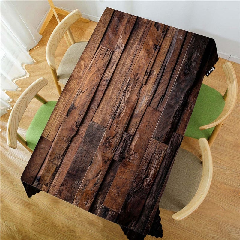 Swono Dark Wood Tablecloth - Vintage Natural Wooden Board Rectangle Table Cloth Picnic Tablecloth Washable Plaid Table Cover for Kitchen Holiday Dinner, 52x70 Inch - Image 2