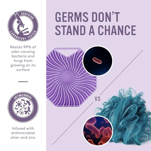 Sud Scrub® Antimicrobial Silicone Body Scrubber, Exfoliating Body Scrubber for Sensitive Skin, Eco Friendly Shower Scrubber for Body, Silicone Body Brush for Showering, Purple - Image 2